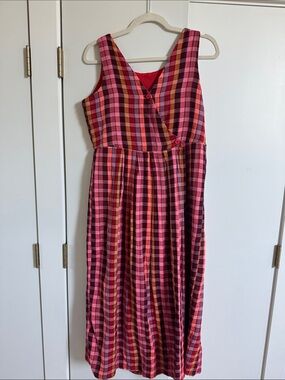 Ace & Jig Pink and Red Plaid Sleeveless Wrap Dress